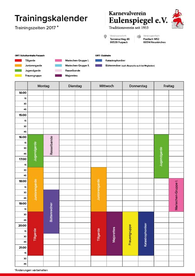 Trainingskalender 2017