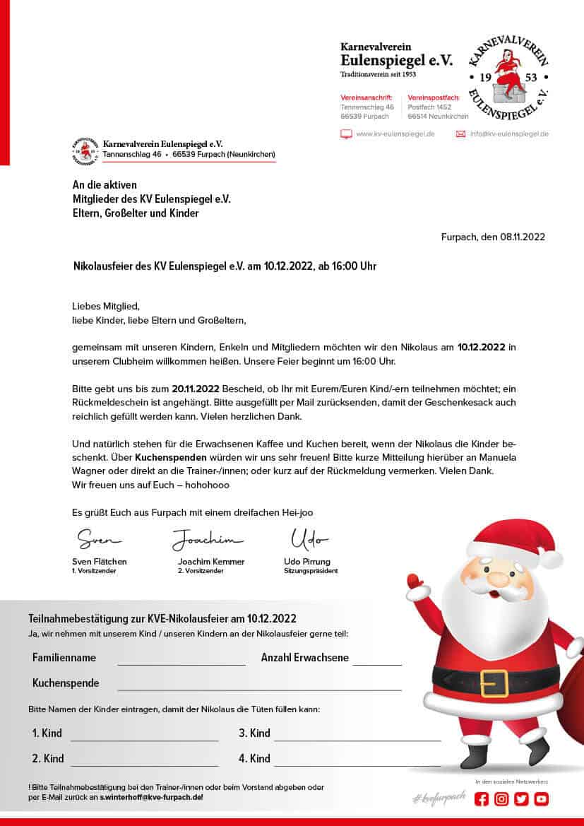 Einladung zur Nikolausfeier 2022