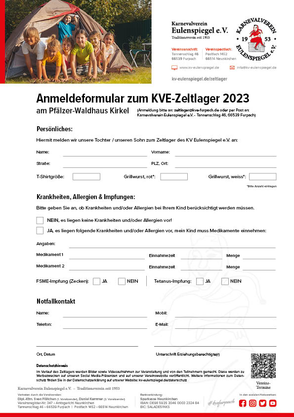 Zeltlager Anmeldung