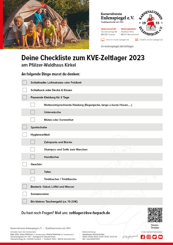 Checkliste Zeltlager