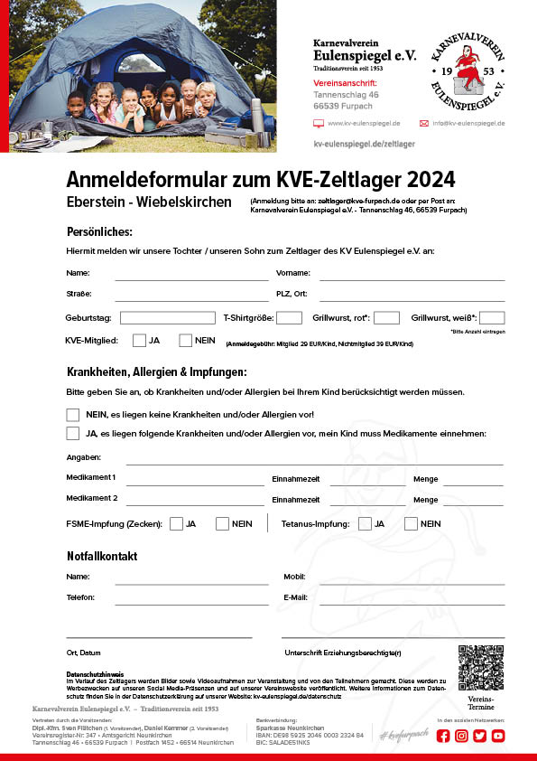 Karnevalverein Eulenspiegel Anmeldung Zeltager2024 web